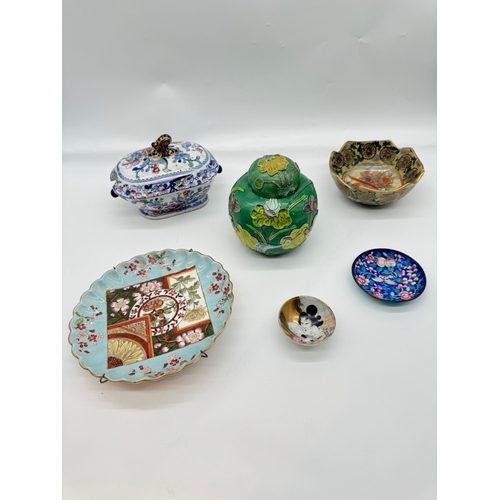 243 - Collection of 19th - 20th century Oriental inspired ceramics + cloisonné pin dish