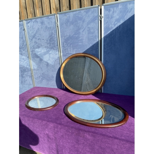 801 - Three Oval wooden framed mirrors