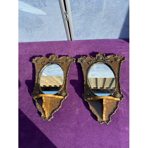 802 - A Pair of small Ornate wooden framed mirrors with shelf