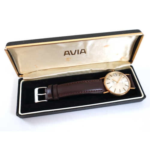 141 - Vintage 1960's 9ct yellow gold AVIA matic Incabloc 25 Jewel Gents watch in original case