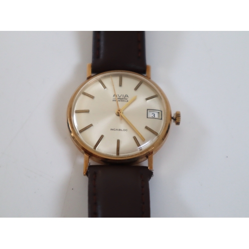 141 - Vintage 1960's 9ct yellow gold AVIA matic Incabloc 25 Jewel Gents watch in original case