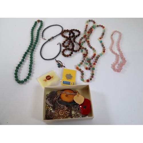 145 - Collection of semi precious stone necklaces and costume jewellery