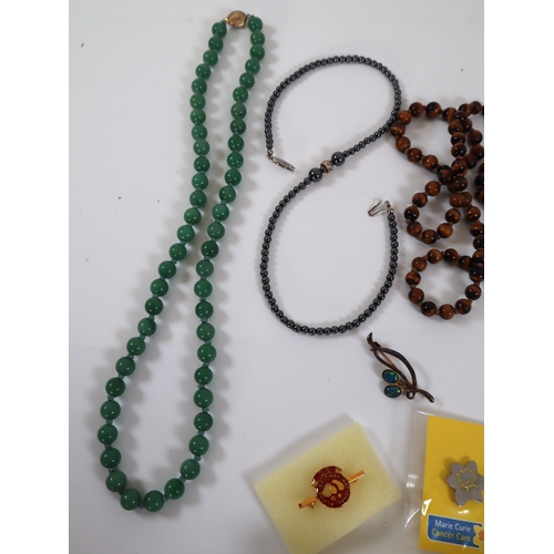 145 - Collection of semi precious stone necklaces and costume jewellery