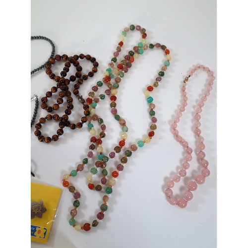 145 - Collection of semi precious stone necklaces and costume jewellery