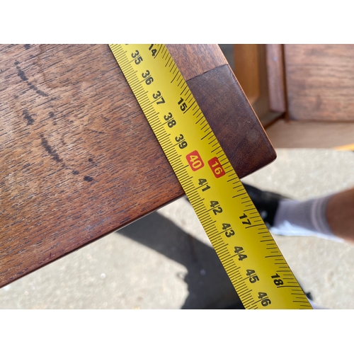 822 - Mid century teak two drawer bedside unit and sewing box with contents