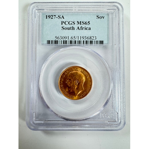 32 - 1927 Gold Sovereign South Africa PCGS MS65