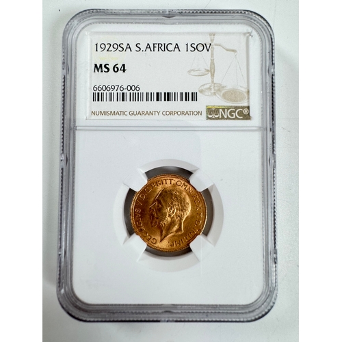 34 - 1929 Gold Sovereign South Africa NGC MS64