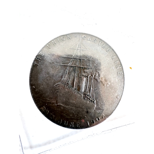 36 - 1902 Edward VII Coronation Spithead Medal RMS Norham Castle + Copper prize medal for on-board sports... 