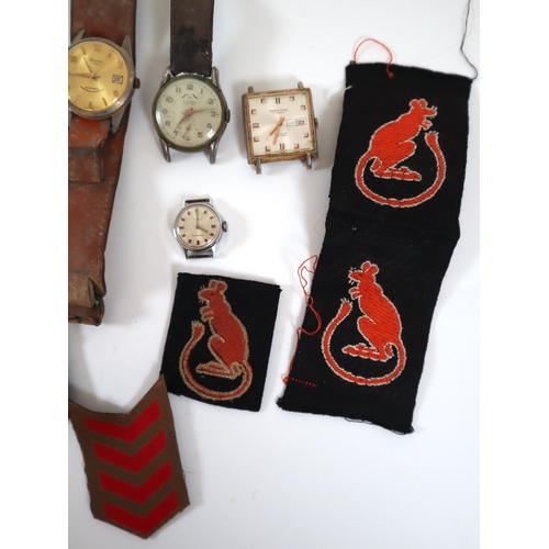 28 - WW2 Desert Rats Insignias, Vintage Lucerne, Tusal, Marco Polo, Timex Watches + Negretti & Zambra dra... 