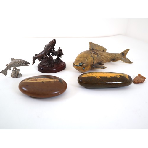 14 - Collection of Bronze, Brass, Stone Trout / Fish Ornaments