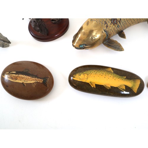 14 - Collection of Bronze, Brass, Stone Trout / Fish Ornaments