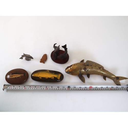 14 - Collection of Bronze, Brass, Stone Trout / Fish Ornaments