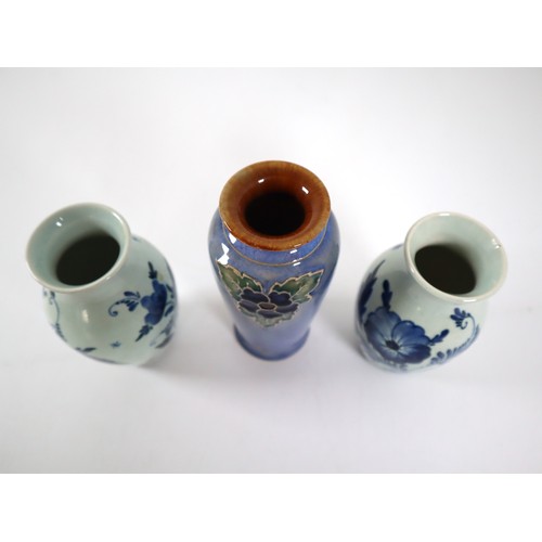 56 - Royal Doulton and Pair of Delft Hand painted vases