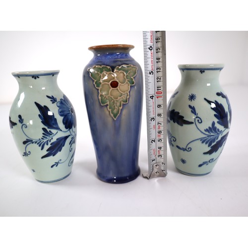 56 - Royal Doulton and Pair of Delft Hand painted vases