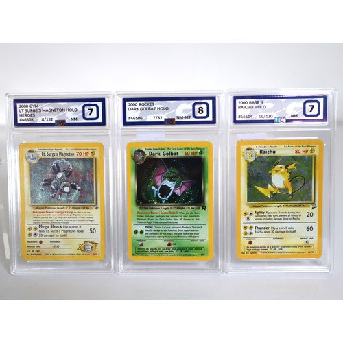 60B - Pokemon TCG : Three graded cards Lt Surge Magneton Holo, Gym Heros 8/132 PG 7, Team Rocket Dark Golb... 