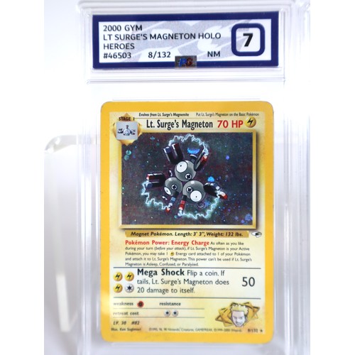 60B - Pokemon TCG : Three graded cards Lt Surge Magneton Holo, Gym Heros 8/132 PG 7, Team Rocket Dark Golb... 