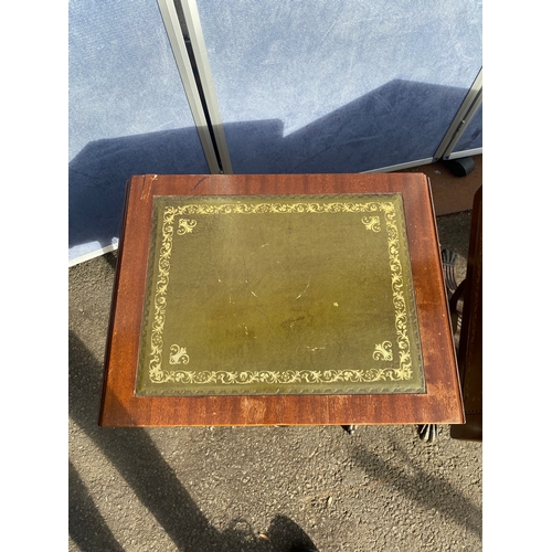 653 - Two inlaid leather top drop leaf tables.