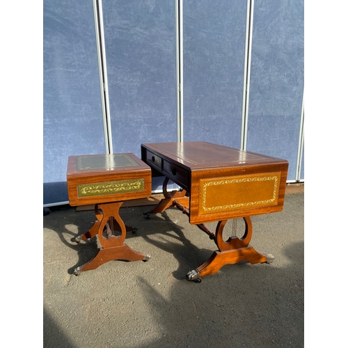 653 - Two inlaid leather top drop leaf tables.