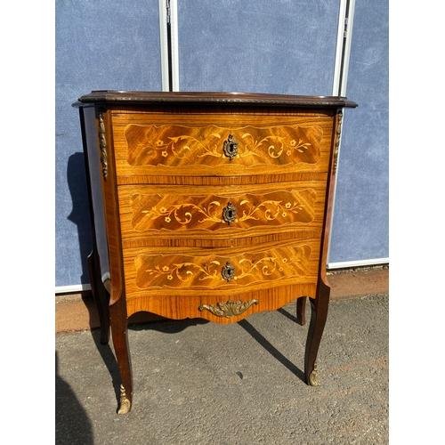 659 - Vintage French style marquetry inlaid three drawer chest of drawers