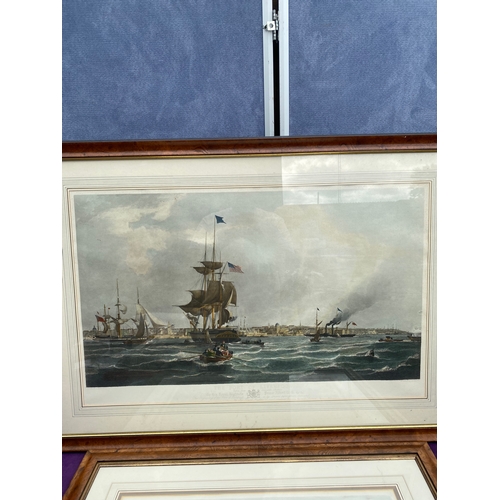 661 - Two engravings/prints including the port of Liverpool and The putting green.