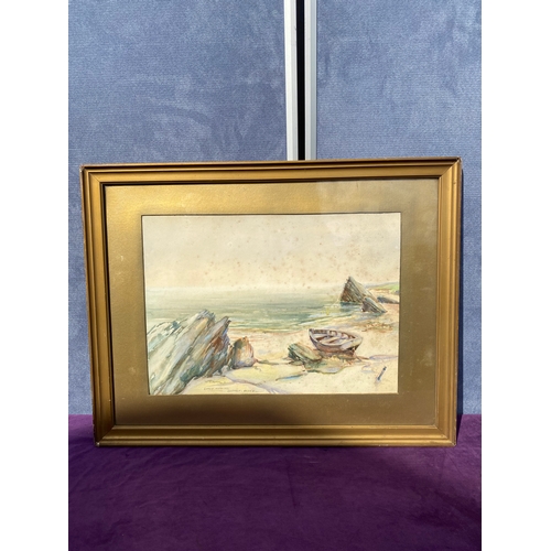 669 - Original Water colour 'Early Morning' in Batten bay Devon signed by WT.Kirk