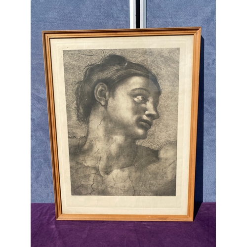 673 - Michelangelo, 'Head of Adam' from the sistine chapel in Rome print published by F.Bruckmann .