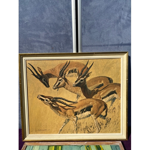 677 - mid century framed print by Keith Shackleton 'Gazella in the Sun' and bedroom Van Gogh print