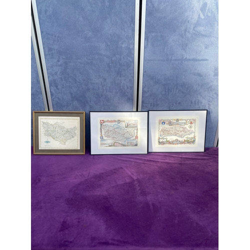 697 - Three small framed map prints of Kent and Sussex