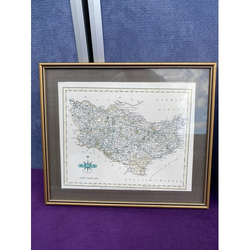 697 - Three small framed map prints of Kent and Sussex