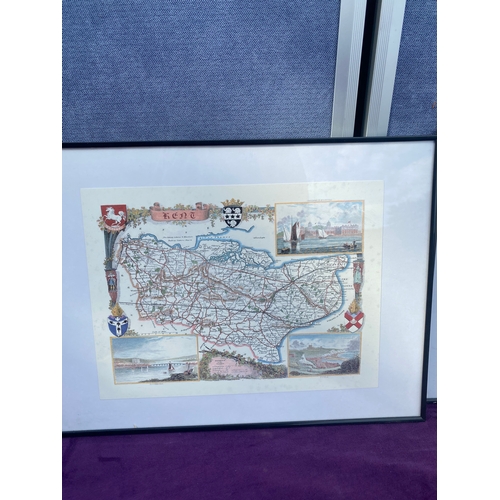 697 - Three small framed map prints of Kent and Sussex