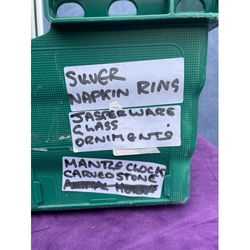 209 - A variety of Glass and Ceramic collectables including Mantle clock, Wedgwood and Silver napkin ring