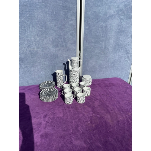 213 - Castro Galicia-Spaña Geometric Designed Ceramic  coffee set including coffee pot, milk pourer, cups ... 