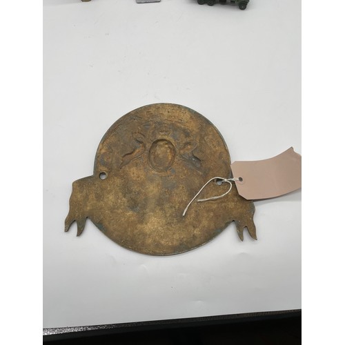 220 - Brass Milners Safe plaque, AA Car Plaque, dummy Ammunition shell and AEC truck