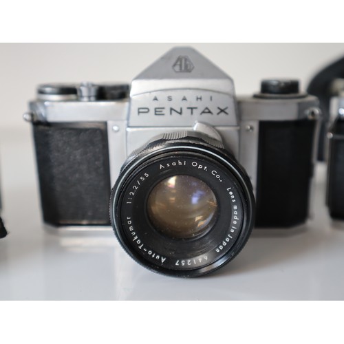 42 - Asahi Pentax Cameras - AS w/ Vivitar 24mm 1:2.8 Lens, H2 w/ 1:2.2/55 lens, S1a w/ Super Takumar 1:3.... 