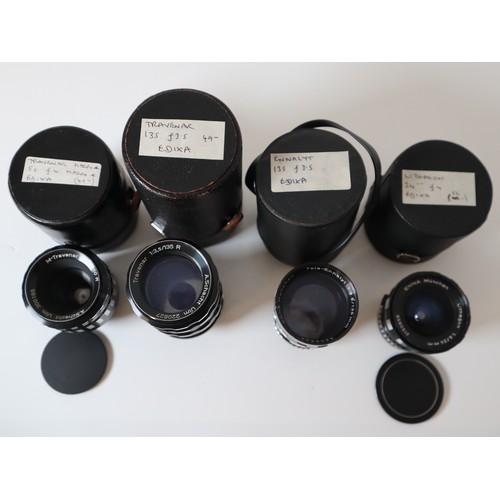 65 - Vintage Camera Lenses - Lithageon 24mm f4, Ennalyt 135mm f3.5, Travenar Macro 50mm f4, Travenar 135m... 