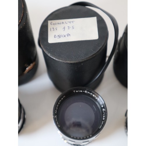 65 - Vintage Camera Lenses - Lithageon 24mm f4, Ennalyt 135mm f3.5, Travenar Macro 50mm f4, Travenar 135m... 