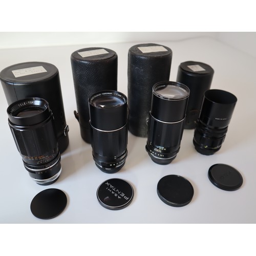 66 - Vintage camera lenses for Pentax - Tokina 200mm f4.5, SMC Takumar 200mm f.4, Komura 105mm f2, SMC Ta... 