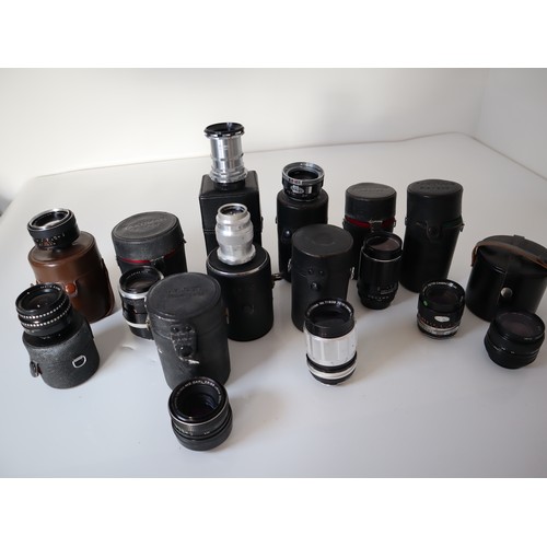 71 - Collection of various vintage camera lenses / adaptors including Petri, Sigma, Carl Zeiss, Jhagee, T... 