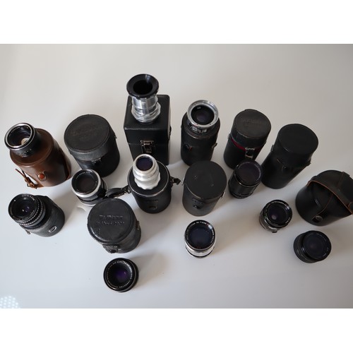 71 - Collection of various vintage camera lenses / adaptors including Petri, Sigma, Carl Zeiss, Jhagee, T... 