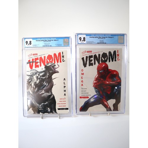 107 - Amazing Spider Man Venom Inc Omega 1 Variant Edition CGC 9.8 + Alpha 1 Dell'Otto Variant Cover CGC 9... 