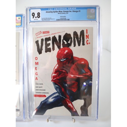 107 - Amazing Spider Man Venom Inc Omega 1 Variant Edition CGC 9.8 + Alpha 1 Dell'Otto Variant Cover CGC 9... 