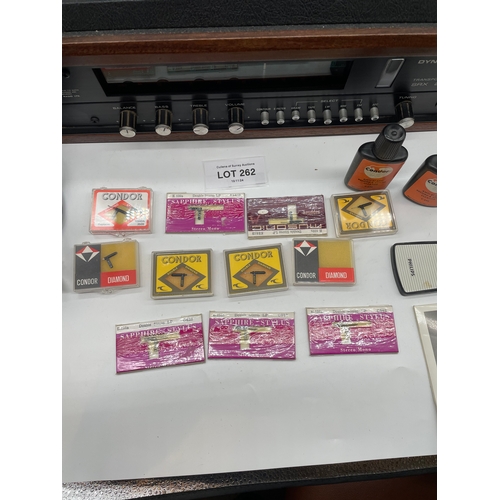 262 - Dynatron Ether stereo/Record player and speakers with wires/accessories