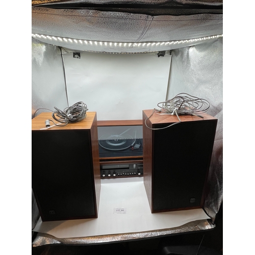 262 - Dynatron Ether stereo/Record player and speakers with wires/accessories