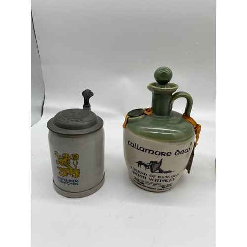 265 - Two Vintage sode syphons, Ceramic Tallamore dew wiskey Jug and German Mug
