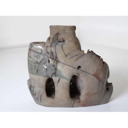 147 - Vintage Oriental carved soap stone ornament 16cm x 17cm