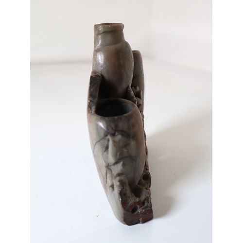 147 - Vintage Oriental carved soap stone ornament 16cm x 17cm