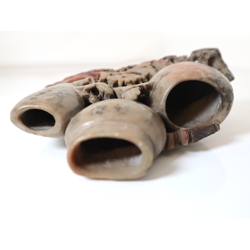 147 - Vintage Oriental carved soap stone ornament 16cm x 17cm