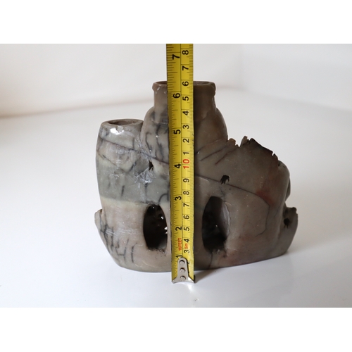 147 - Vintage Oriental carved soap stone ornament 16cm x 17cm