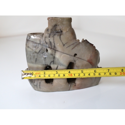 147 - Vintage Oriental carved soap stone ornament 16cm x 17cm