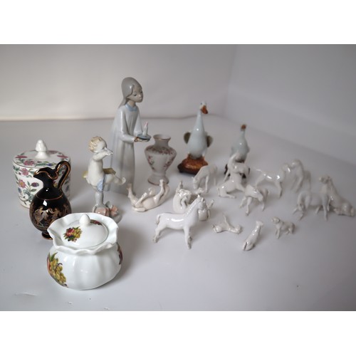178 - A group of vintage ceramics including multiple horse / calf figures, Minton lidded jar, Oriental exp... 